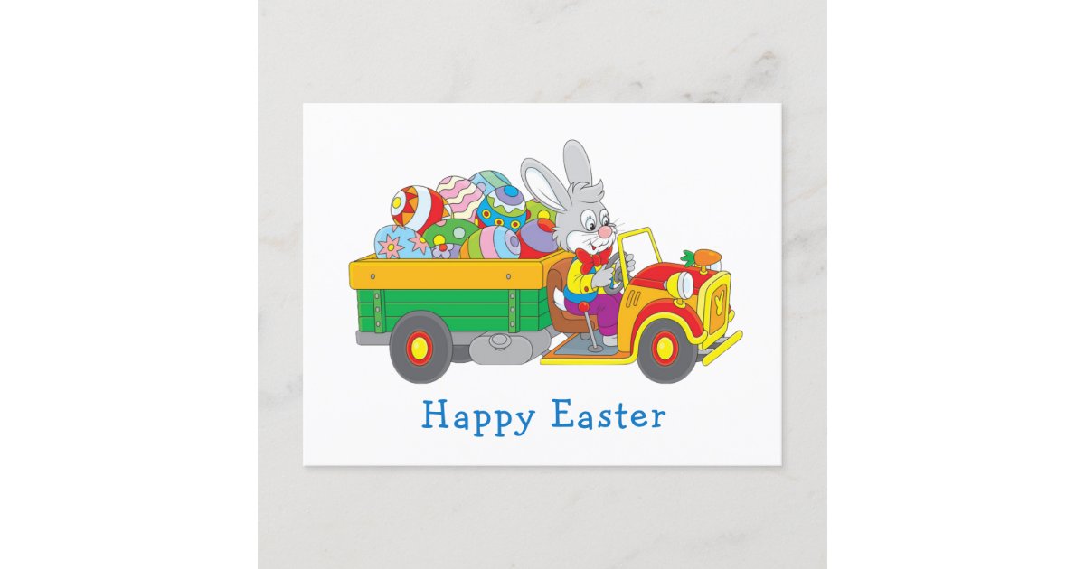 Easter Bunny Delivery Truck Holiday Postcard Zazzle