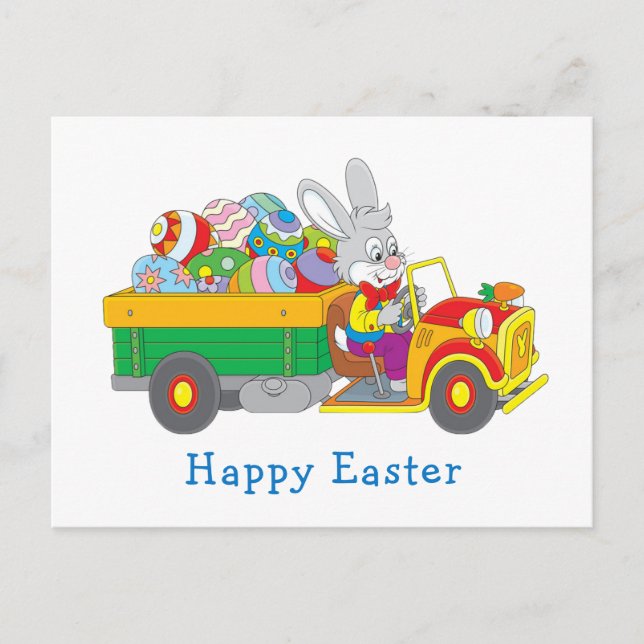 Easter Bunny Delivery Truck Holiday Postcard (Front)