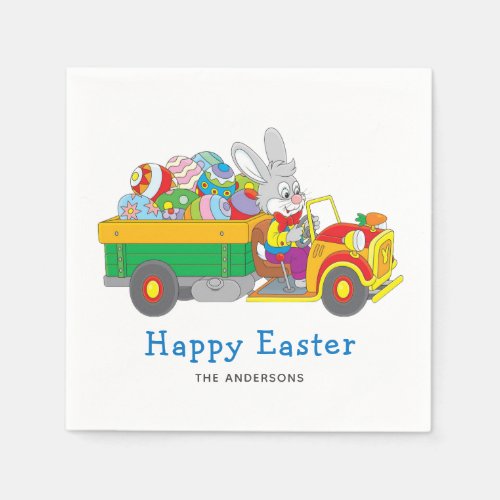 Easter Bunny Delivery Truck Personalised Name Napkins