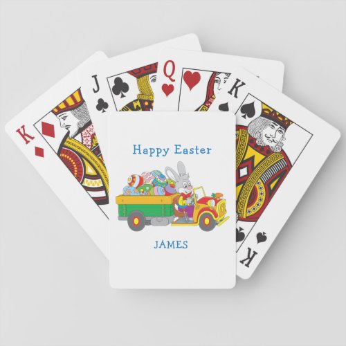 Easter Bunny Delivery Truck Personalized Name Poker Cards