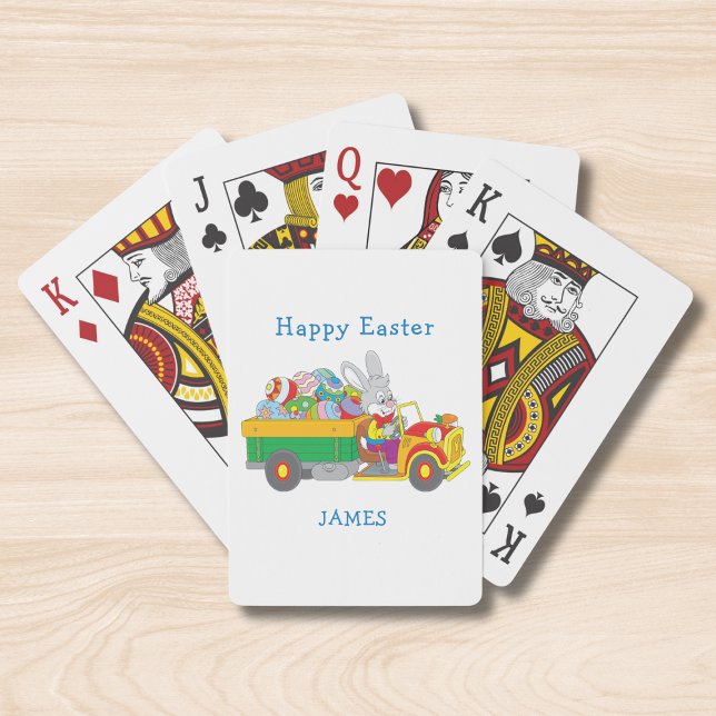 Easter Bunny Delivery Truck Personalized Name Poker Cards (Creator Uploaded)