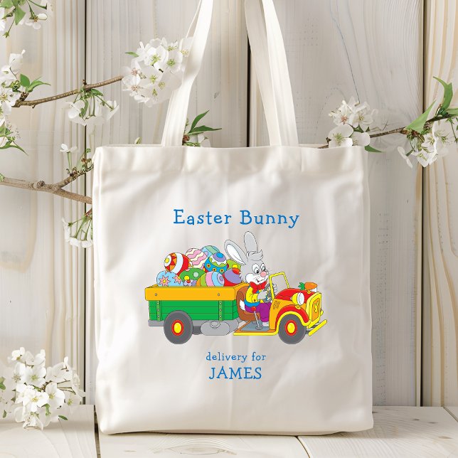 Easter Bunny Delivery Truck Personalized Name Tote Bag (Creator Uploaded)