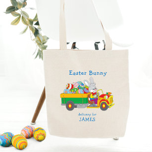 Personalized DIY Easter Tote Bags Gift for Kids w/Name - 3 Color Handles &  6 Designs - Customized Monogrammed Colorable Bunny Totes Bags for Girls