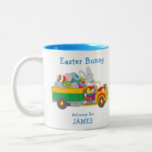 Easter Bunny Delivery Truck Personalized Name Two-Tone Coffee Mug