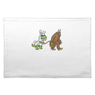 Easter Bunny Dino Bigfoot Sasquatch Trex Men Boys  Cloth Placemat