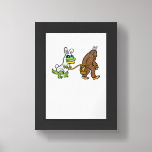 Easter Bunny Dino Bigfoot Sasquatch Trex Men Boys  Framed Art