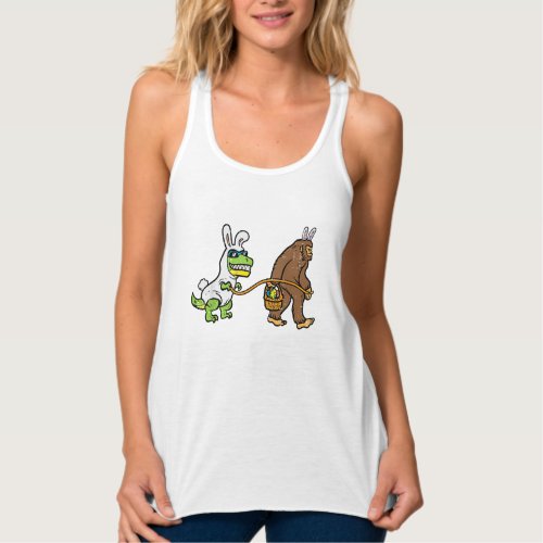 Easter Bunny Dino Bigfoot Sasquatch Trex Men Boys  Tank Top