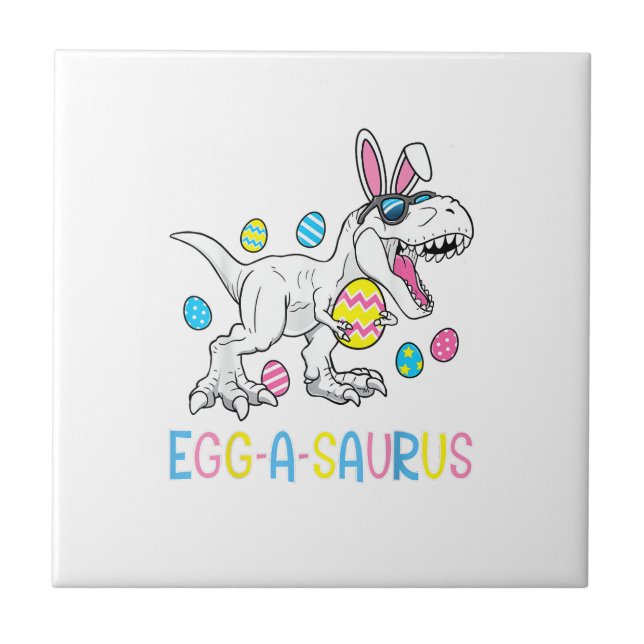 Easter Bunny Dinosaur Egg A Saurus TRex Kids Boys  Ceramic Tile (Front)