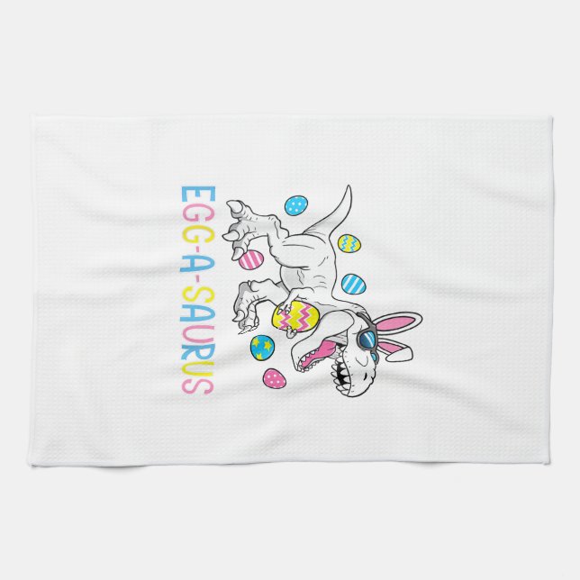Easter Bunny Dinosaur Egg A Saurus TRex Kids Boys  Kitchen Towel (Horizontal)