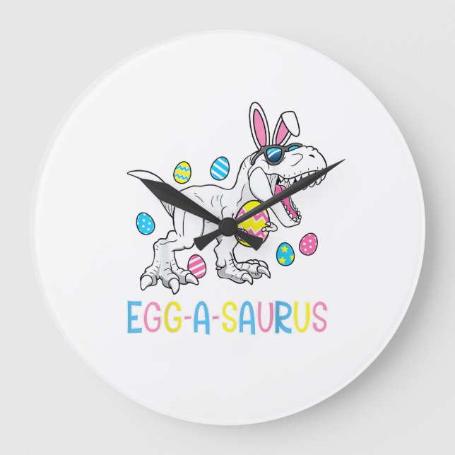 Easter Bunny Dinosaur Egg A Saurus TRex Kids Boys  Large Clock (Front)
