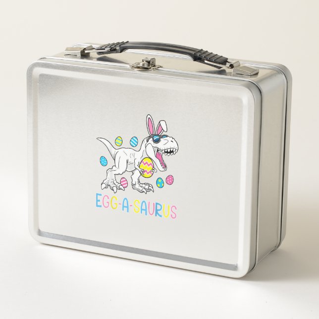 Easter Bunny Dinosaur Egg A Saurus TRex Kids Boys  Metal Lunch Box (Front)
