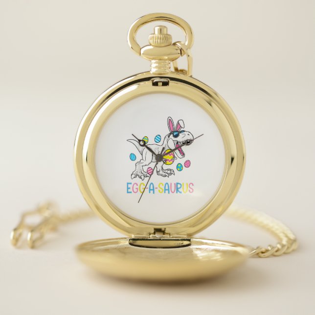 Easter Bunny Dinosaur Egg A Saurus TRex Kids Boys  Pocket Watch (Inside)