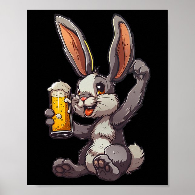 Easter Bunny Drinking A Cold Beer For Men's Day  Poster (Front)