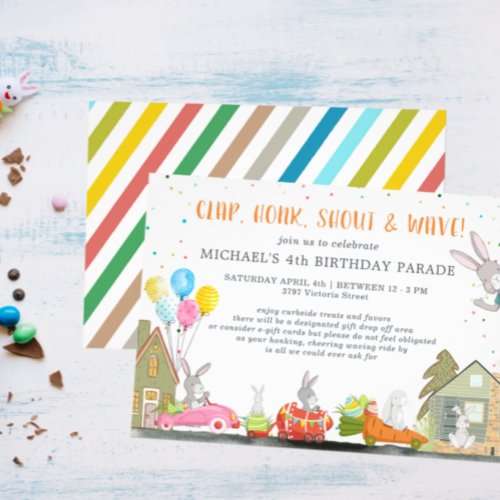 Easter Bunny  Drive By Birthday Parade Party Invitation