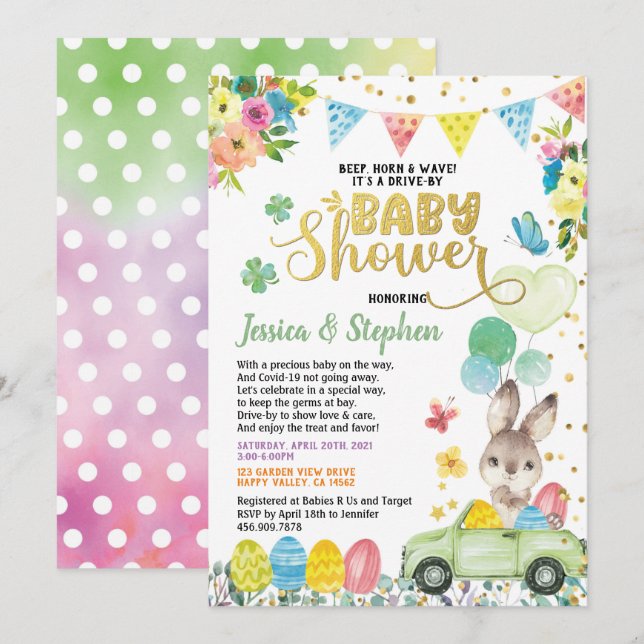 Easter Bunny Drive Through Baby Shower Parade Invitation (Front/Back)
