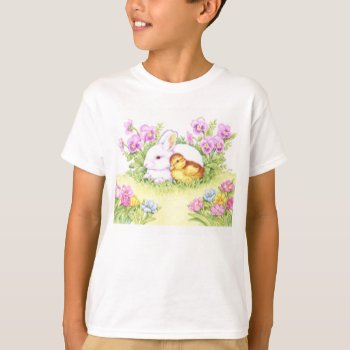 Easter Bunny  Duckling And Flowers T-shirt by stargiftshop at Zazzle