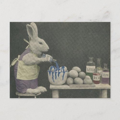 Easter Bunny dying eggs Holiday Postcard