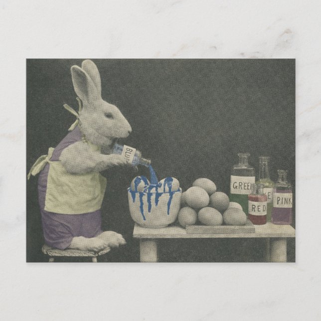 Easter Bunny dying eggs Holiday Postcard (Front)