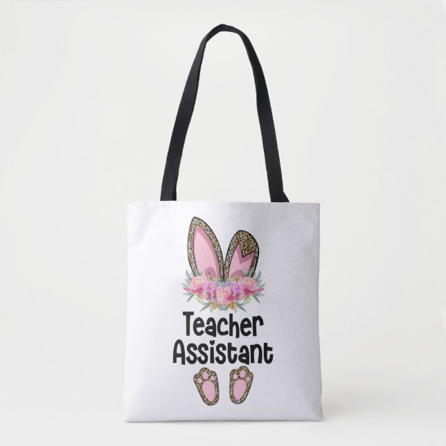 Easter Bunny Ear Teacher Leopard Teacher Assistant Tote Bag (Front)