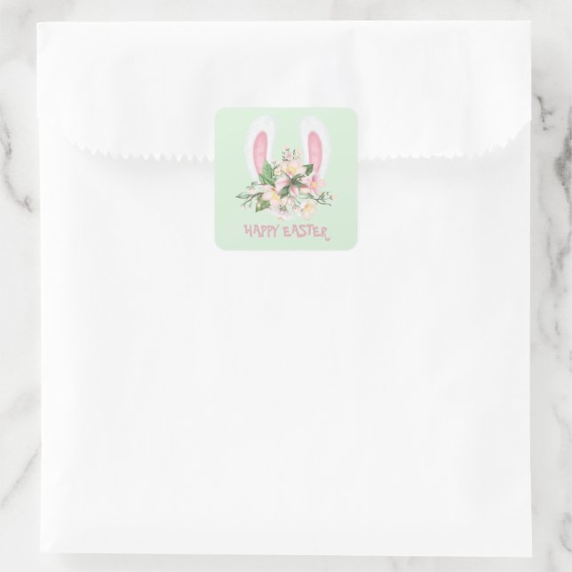  Easter Bunny Ears and Easter Lilies Square Sticker (Bag)
