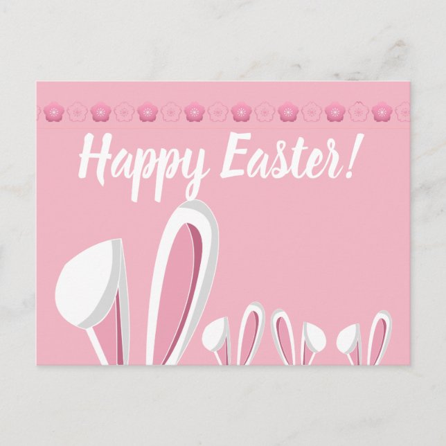 Easter Bunny Ears and Flowers Custom Postcard (Front)