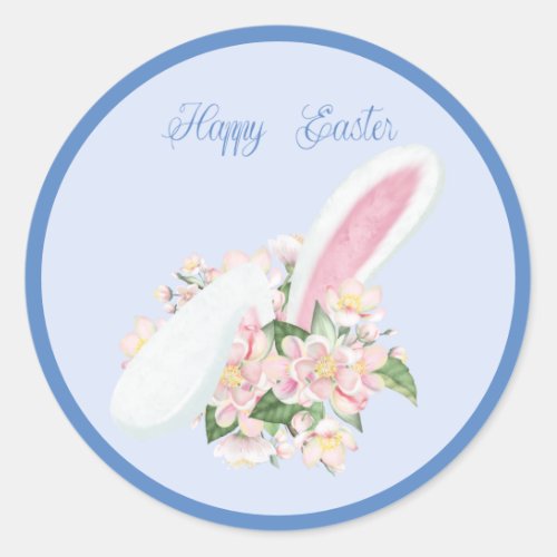 Easter Bunny Ears and Watercolor Pink Flowers Classic Round Sticker