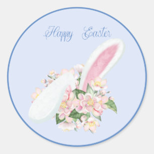 Easter Bunny Ears and Watercolor Pink Flowers Classic Round Sticker