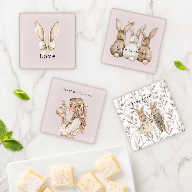 Easter Bunny Ears Bow Love Coaster Set (In Situ)