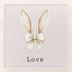 Easter Bunny Ears Bow Love Glass Coaster