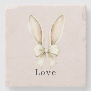 Easter Bunny Ears Bow Love Stone Coaster
