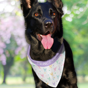Easter Bunny Ears Bows Paw Pattern Purple Pet Name Bandana Collar
