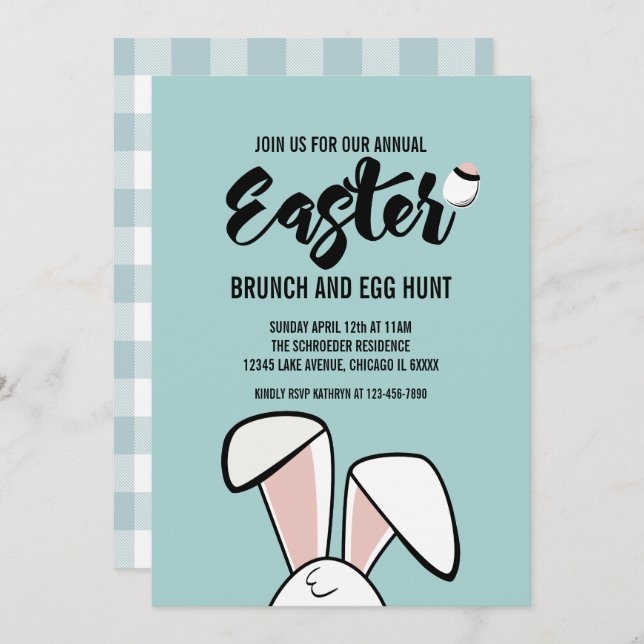 Easter Bunny Ears Easter Brunch Egg Hunt Invite (Front/Back)