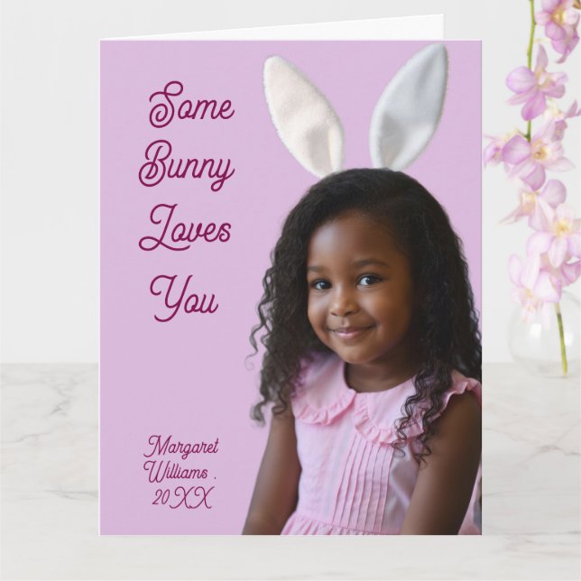 Easter Bunny Ears Girl Photo Customize Purple Card (Orchid)
