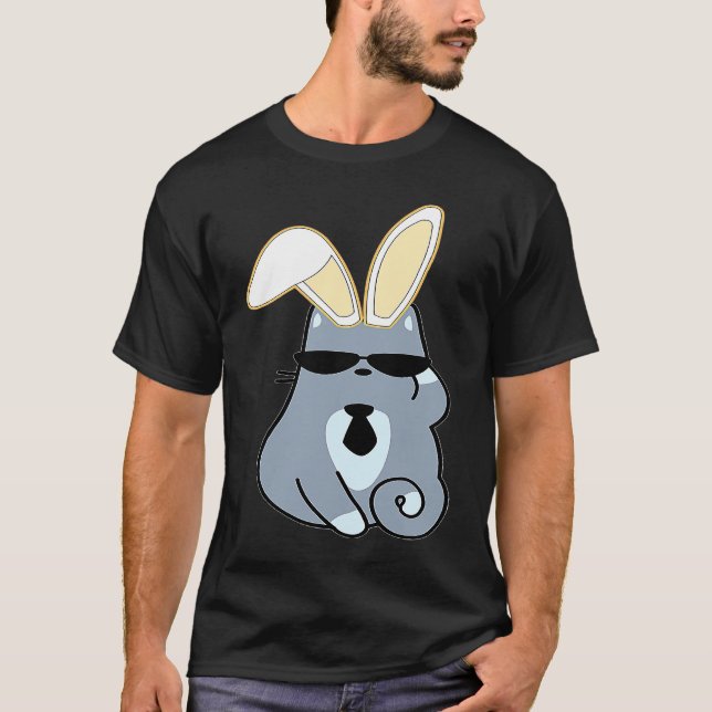 Easter Bunny Ears Hipster Meme Cat T-Shirt (Front)