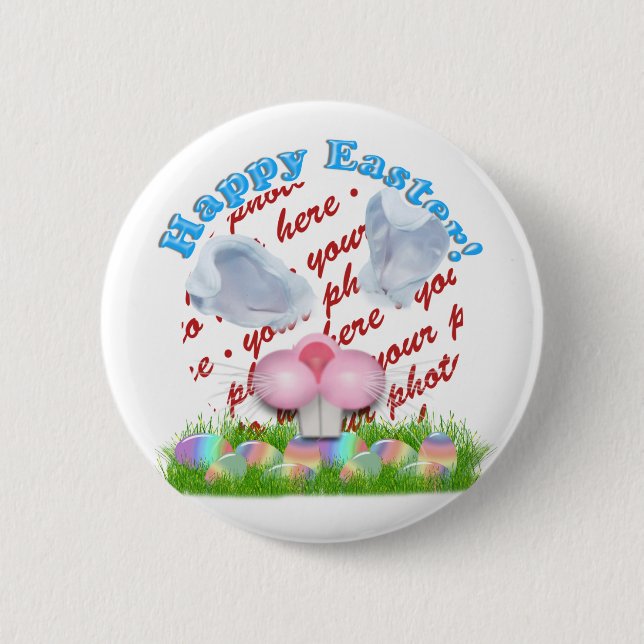 Easter Bunny (Ears & Nose Adjustable) Photo Frame Button (Front)