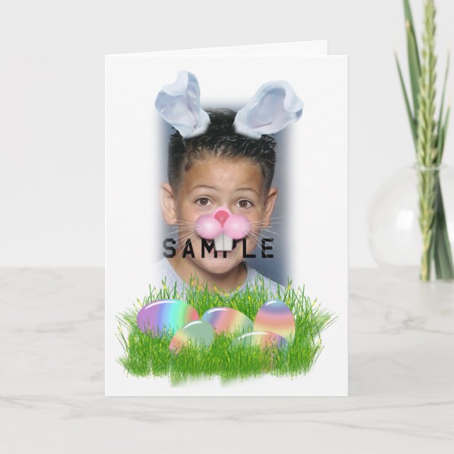 Easter Bunny (Ears & Nose Adjustable) Photo Frame Holiday Card (Front)