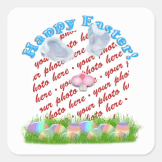 Easter Bunny (Ears & Nose Adjustable) Photo Frame Square Sticker