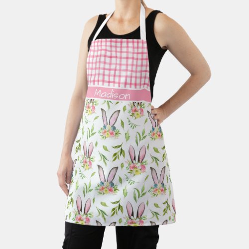 Easter Bunny Ears  Pink Plaid Apron