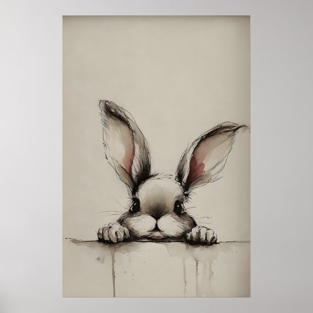 Easter Bunny Ears Print, Vintage Rustic Rabbit Poster (Front)