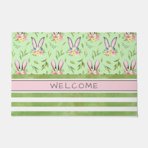 Easter Bunny Ears  Stripes Doormat