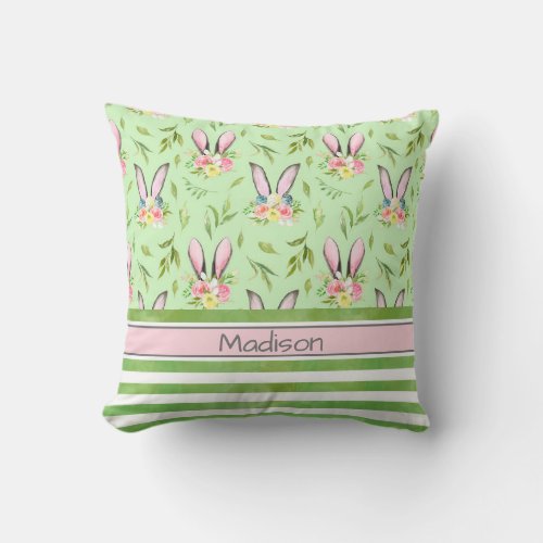 Easter Bunny Ears  Stripes  Throw Pillow