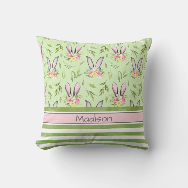 Easter Bunny Ears & Stripes  Throw Pillow (Front)