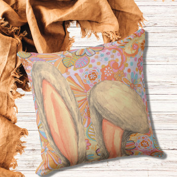 Easter Bunny Ears With Bright Floral Background Throw Pillow by Sozo4all at Zazzle