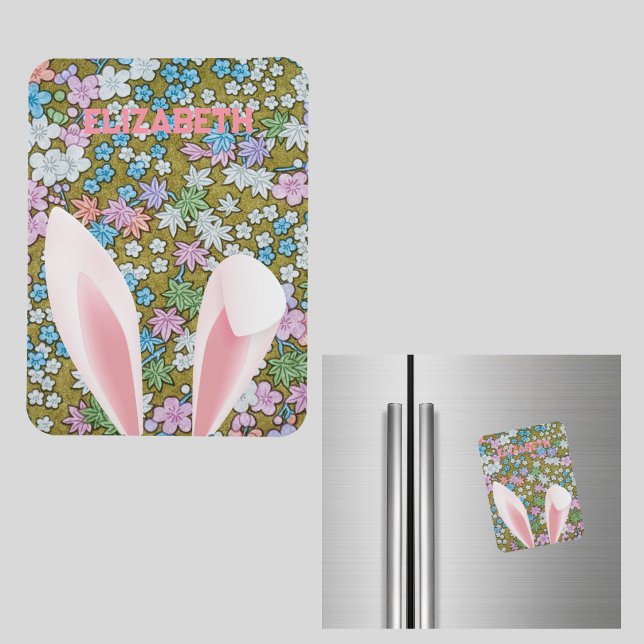 Easter Bunny Ears with Colorful Floral Background Magnet (Creator Uploaded)