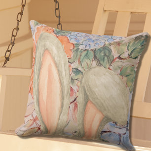 Easter Bunny Ears with Colorful Floral Background  Throw Pillow