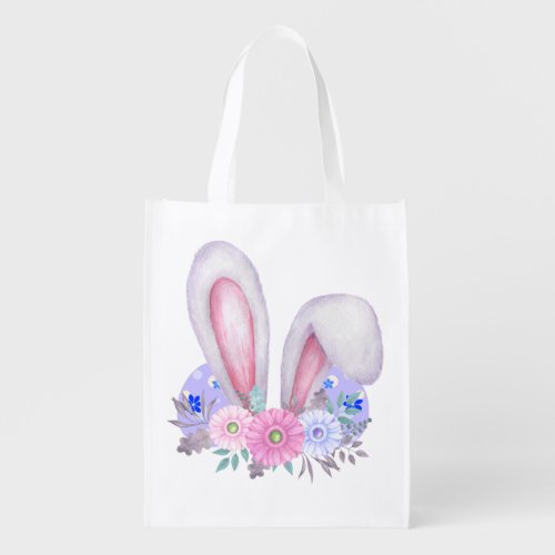 Easter Bunny Ears with Floral Decoration Grocery Bag