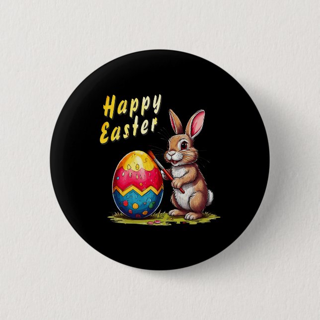 Easter Bunny Easter Egg Comic For Happy Easter  Button (Front)