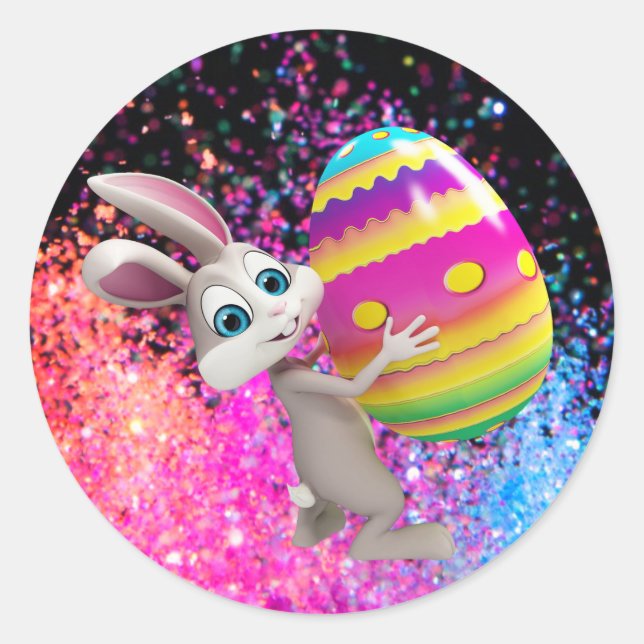 Easter Bunny Easter Egg Holiday Sparkle   Classic Round Sticker (Front)