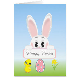Easter Bunny & Easter Egg on Light Blue