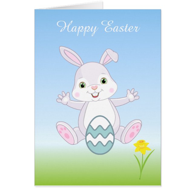 Easter Bunny & Easter Egg on Light Blue Cards (Front)